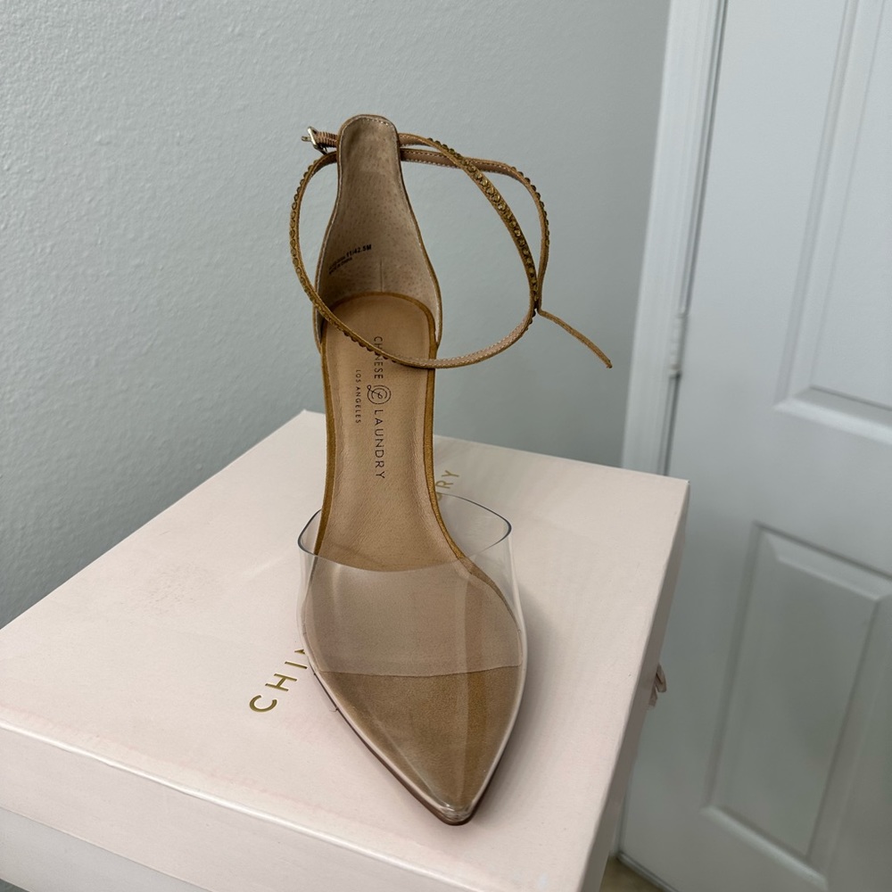 Clear and Nude Sexy Ankle Strap Heels